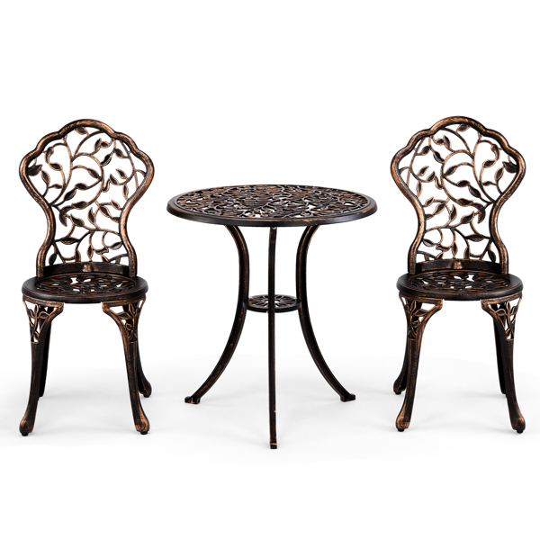 3 PCS Outdoor Bistro Set,Outdoor Patio Set, All-Weather Cast Aluminum Bistro Table Set for Backyard, Garden, Balcony （Leaf）