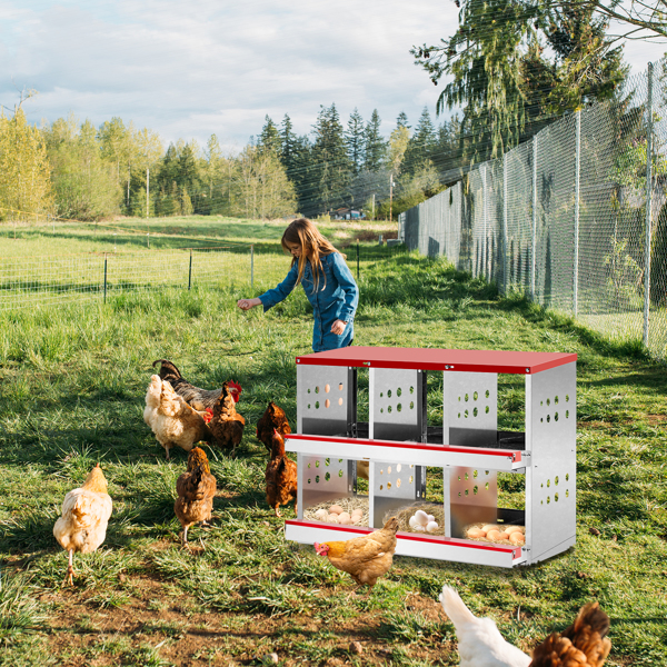 6 Compartment Roll Out Chicken Nesting Box with Basket, Egg Nest Box Chicken Laying Box Hens Chicken Coop Box