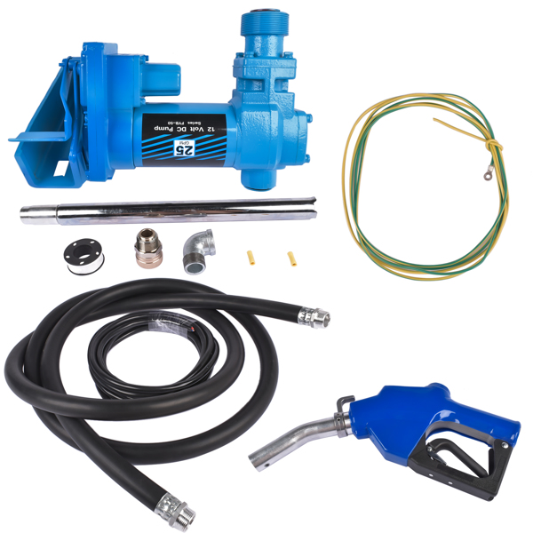 High Flow DC Fuel Pump 12 Volt with Automatic Nozzle for Gasoline Kerosene-Blue 