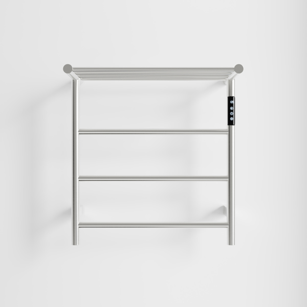 Heated Towel Rack with Top Shelf, 3-Bar Towel Wall Mounted Warmer for Bathroom with Intelligent Touch Screen Timer, 304 Stainless Steel Polished, Plug-in/Hard-Wired[Unable to ship on weekends]