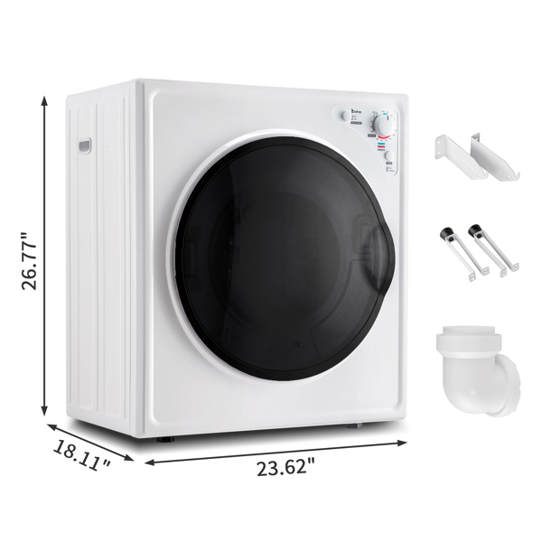 GYJ40-168C5 Compact portable Household clothes Dryer 2.6CUFT with Stainless Steel Drum White 120V 1400W MECHANICAL Control