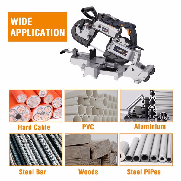 Band Saw with Lightweight Aluminum Base, 10 Amp 5 Inch Deep Cut Bandsaw, Variable Speed Handheld Automatic Multipurpose Cut with Carrying Wheels Portable Metal Saw[Unable to ship on weekends]