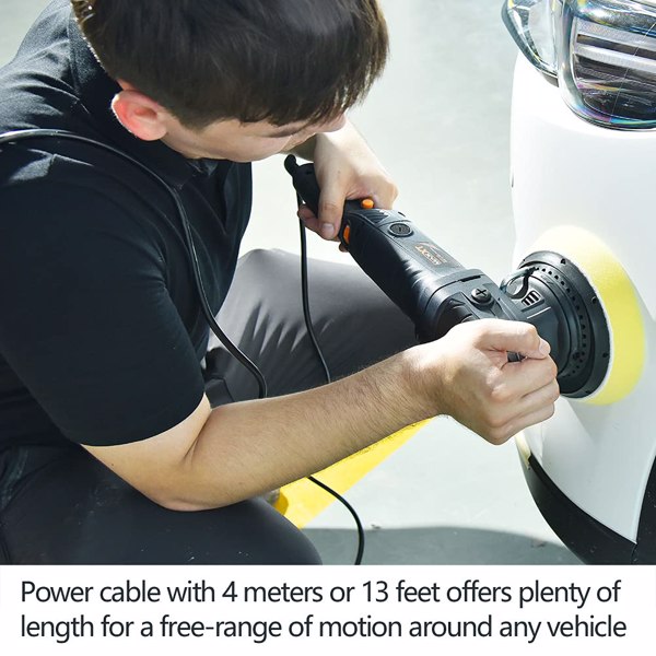 Dual Action Car Buffer, 21mm Random orbital Polisher, 6 Variable Speeds 2100-5000 OPM, 6 inch(150mm) backing plate with 4 polishing Pad, 4M(13ft) Long Cable for car polishing and waxing[Unable to ship