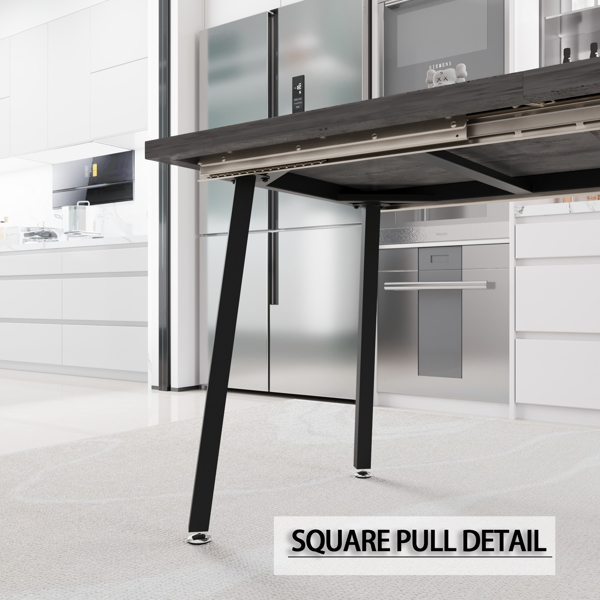 55.12-70.87“可扩展矩形餐桌，可容纳4-6人，配备6把PU织物厚垫餐椅、厨房桌椅，带黑色金属腿-7