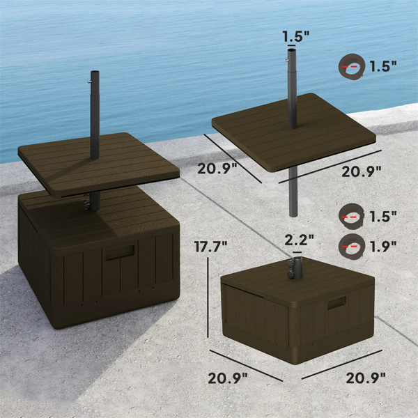 Weighted Umbrella Stand with Table Tray and Wheels - Brown