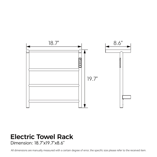 Heated Towel Rack with Top Shelf, 3-Bar Towel Wall Mounted Warmer for Bathroom with Intelligent Touch Screen Timer, 304 Stainless Steel Polished, Plug-in/Hard-Wired[Unable to ship on weekends]