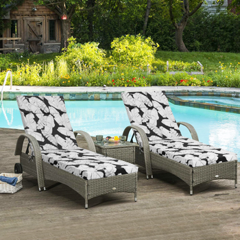 2 Pcs Set Indoor/Outdoor Chaise Lounge Chair Cushion Outdoor Furniture Cushion with Ties, Patio Seat Cushion for Lawn,Pool & Beach,75\\" x 22.8\\" x 2\\" (Black/Leaf) 