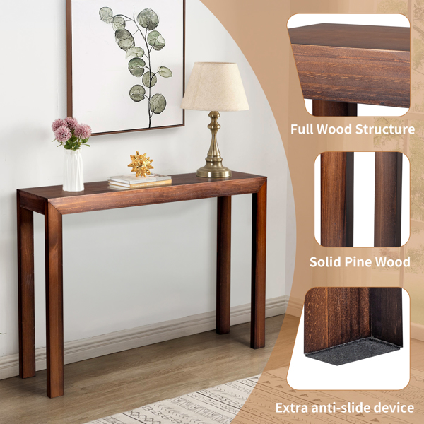 46 inch Pinewood Entryway Table, Console Table Entrance Table, Narrow Sofa Table for Living Room Entryway Hallway, Walnut