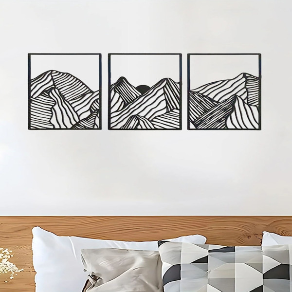 3pcs/aet Minimalist Mountain Landscape Metal Wall Art: Square Hollow-Out Panels, Mesmerizing Modern Home Decor for Living Room-Tracking numbers are not updated on Sundays