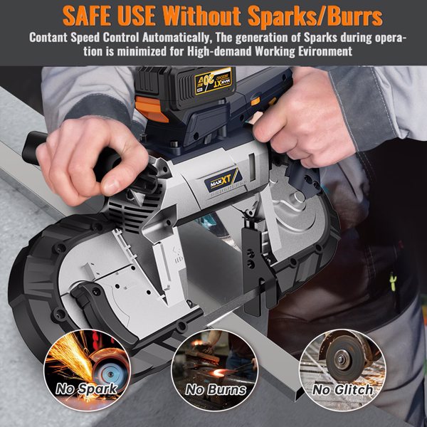 5 inch Cordless Bandsaw, MAXXT 20V Brushless Power Band Saw, 4AH Battery, 6 Speeds Adjustable, Not Hot Sparks When Cutting Metal, Portable Band Saw for Deep Cut[Unable to ship on weekends]