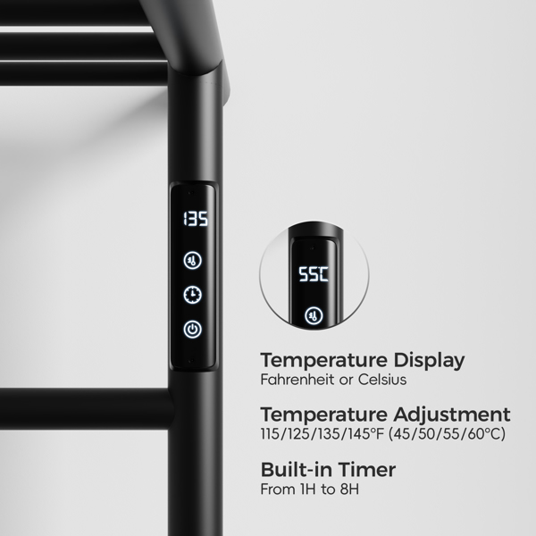Heated Towel Rack with Top Shelf, 3-Bar Towel Wall Mounted Warmer for Bathroom with Intelligent Touch Screen Timer, 304 Stainless Steel Polished, Plug-in/Hard-Wired[Unable to ship on weekends]