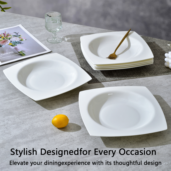 Salad Kitchen Plate set for 6,Square Plate Sets for Elegant Dining,Microwave Safe White Plates Ceramic Tableware Set,Ideal for Home or Restaurant