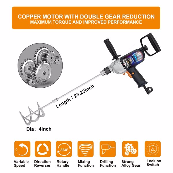 Drill Mixer Set with Spade Handle 1/2 inch Electric Corded Mixing Drill Machine 9A Motor Concrete Mud Mixer[Unable to ship on weekends]