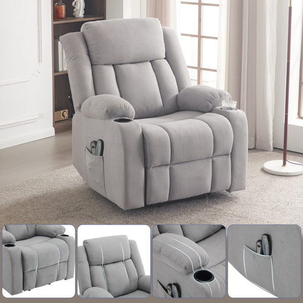 1pcs grey fabric electric elderly chair with 8-point massage belt heating 120kg indoor functional chair, UK