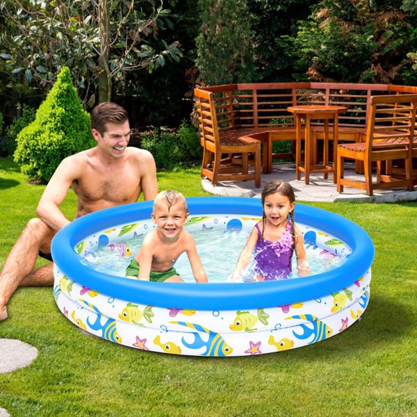 Inflatable Pool ,48x10” Inflatable Swimming Pool Blow Up Family Pool For 2 Kids Foldable Swim Ball Pool Center w/ 3 Velvets Water Drain Plug For Indoor Backyard Beach