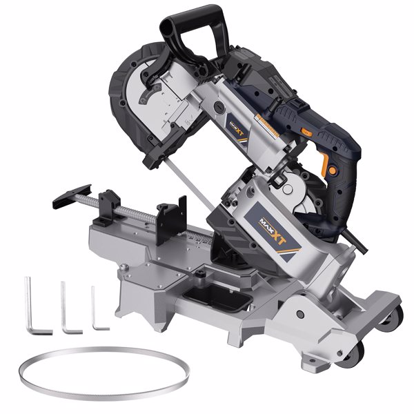 Band Saw with Lightweight Aluminum Base, 10 Amp 5 Inch Deep Cut Bandsaw, Variable Speed Handheld Automatic Multipurpose Cut with Carrying Wheels Portable Metal Saw, Band Saws for Metal Wood[Unable to 