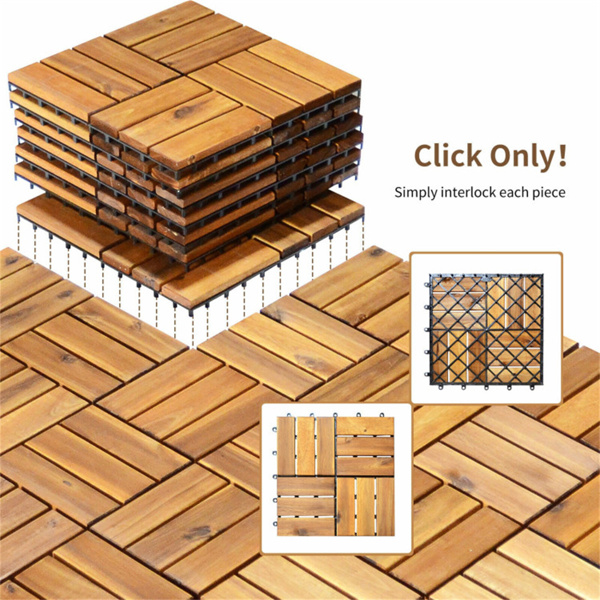 27 Pieces 12 x 12 Inch outdoor floor tiles，Acacia Wood Interlocking Patio Deck Tile