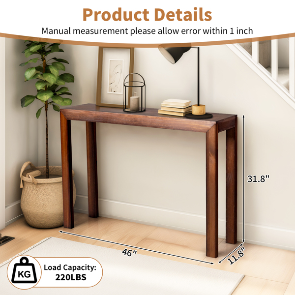 46 inch Pinewood Entryway Table, Console Table Entrance Table, Narrow Sofa Table for Living Room Entryway Hallway, Walnut