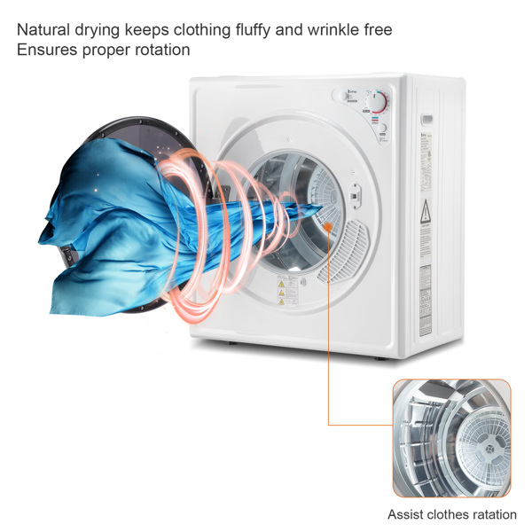 GYJ40-168C5 Compact portable Household clothes Dryer 2.6CUFT with Stainless Steel Drum White 120V 1400W MECHANICAL Control