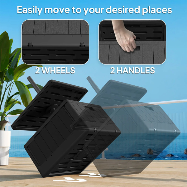Weighted Umbrella Stand with Table Tray and Wheels - Black