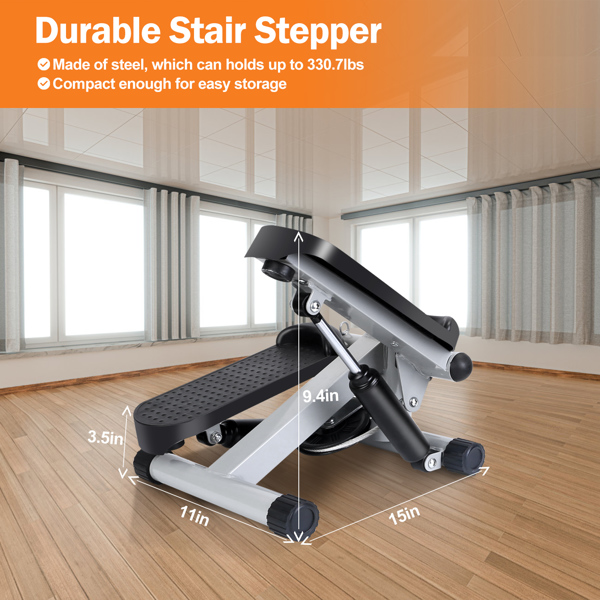 Steppers for Exercise, Mini Stair Stepper with Resistance Bands at Home Workout Equipment with 330.7LBS Loading Capacity, Hydraulic Fitness Stepper with LCD Monitor