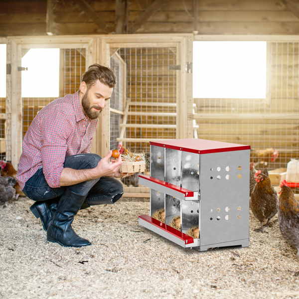 6 Compartment Roll Out Chicken Nesting Box with Basket, Egg Nest Box Chicken Laying Box Hens Chicken Coop Box