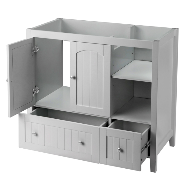 With Basin Grey MDF Lacquered Double Door & 2-Drawer Bathroom Vanity Cabinet with Decorative Molding - 91x46x82cm