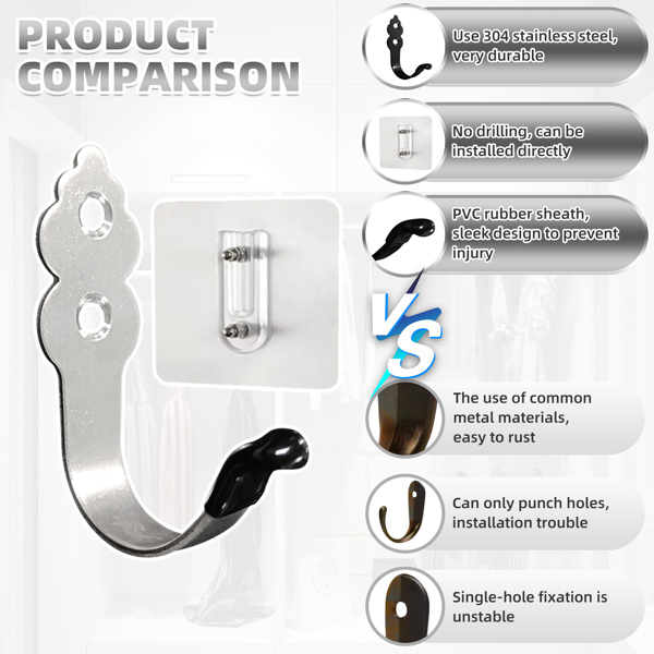 Hanging hooks for clothes, hats, small items in the bathroom, hotel kitchen, with no need for drilling. Decorative Huacu-shaped hooks