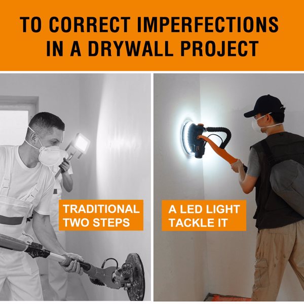 Drywall Sander with Vacuum Dust Collection, 6 Variable Speed Foldable Telescopic Electric Wall Sander, Popcorn Ceiling Removal Tool, 1900RPM Power Sander Tool, LED Light, 18Pcs Sanding Discs[Unable to