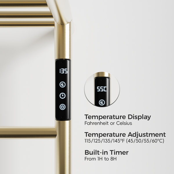 Heated Towel Rack with Top Shelf, 3-Bar Towel Wall Mounted Warmer for Bathroom with Intelligent Touch Screen Timer, 304 Stainless Steel Polished, Plug-in/Hard-Wired[Unable to ship on weekends]