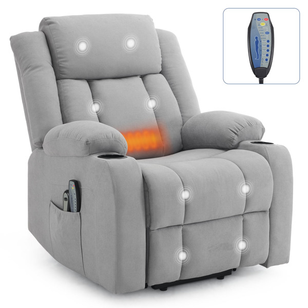 1pcs grey fabric electric elderly chair with 8-point massage belt heating 120kg indoor functional chair, UK