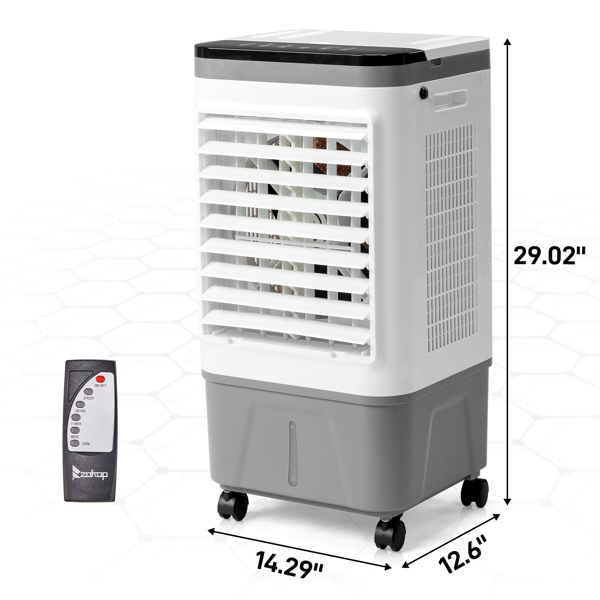 3 in 1 Portable Evaporative Cooler,720R,Indoor,Outdoor,461CFM Air Cooler with remote,Copper motor,5.28 Gal Water Tank & Scroll Casters, 4 Ice Packs,12H timer settings,Gray and White