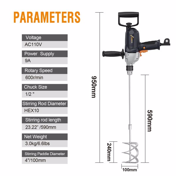Drill Mixer Set with Spade Handle 1/2 inch Electric Corded Mixing Drill Machine 9A Motor Concrete Mud Mixer[Unable to ship on weekends]