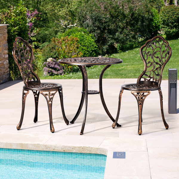 3 PCS Outdoor Bistro Set,Outdoor Patio Set, All-Weather Cast Aluminum Bistro Table Set for Backyard, Garden, Balcony （Leaf）