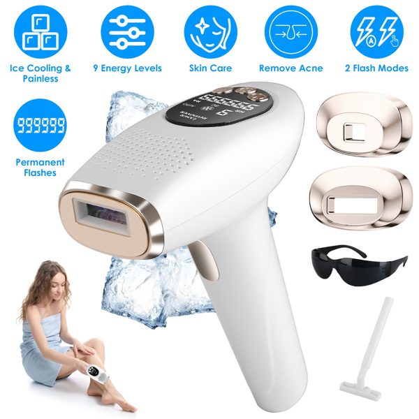 3 In 1 Ice Cooling Laser Hair Removal Painless Permanent At-Home IPL Hair Removal with 999,999 Flashes 9 Energy Levels 2 Flash Modes for Armpits Legs Arms Bikini Line