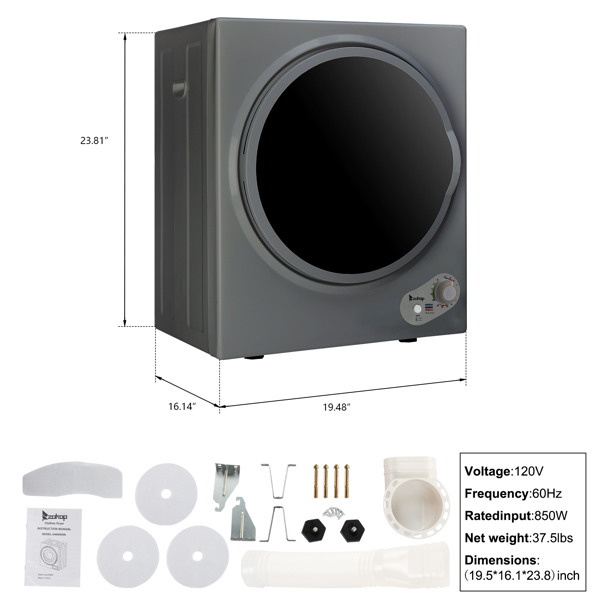 GYJ25-78G2 Compact Portable Household clothes Dryer 2.5KG 1.6cuft with Stainless Steel Drum Black and White 120V MECHANICAL Control ETL Certification