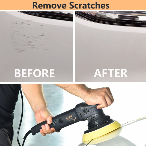 Dual Action Car Buffer, 21mm Random orbital Polisher, 6 Variable Speeds 2100-5000 OPM, 6 inch(150mm) backing plate with 4 polishing Pad, 4M(13ft) Long Cable for car polishing and waxing[Unable to ship