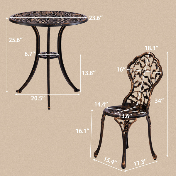 3 PCS Outdoor Bistro Set,Outdoor Patio Set, All-Weather Cast Aluminum Bistro Table Set for Backyard, Garden, Balcony （Leaf）