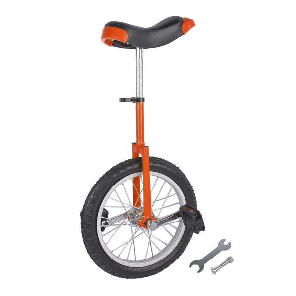 Height Adjustable Unicycle, 16 Inch Wheel Monocycle for Balance Exercise, Easy Assembly Singe Wheel Cycle for Circus Performance, Outdoor Fitness (Orange)