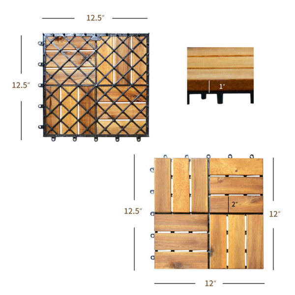 27 Pieces 12 x 12 Inch outdoor floor tiles，Acacia Wood Interlocking Patio Deck Tile