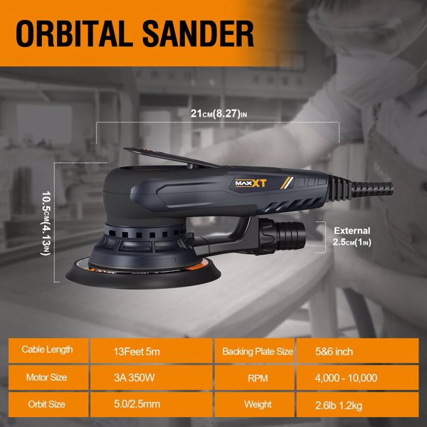 Electric 5mm Random Orbital Sander with Tool Case, Variable Speed Palm Sander with Brushless Motor, 5&6Inch Sanding Pads, Sanders for Woodworking, Primary Wood and Panel Processing[Unable to ship on w