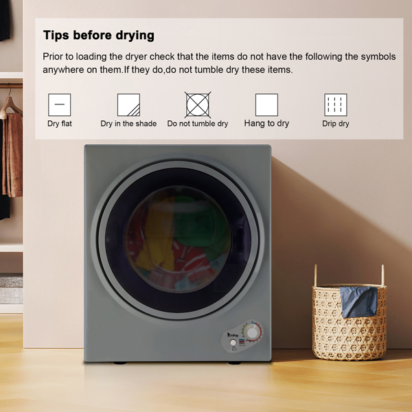GYJ25-78G2 Compact Portable Household clothes Dryer 2.5KG 1.6cuft with Stainless Steel Drum Black and White 120V MECHANICAL Control ETL Certification