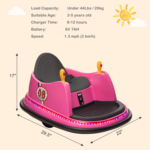  【Same code 65817206】6V 7A.h Bumper Car Pink