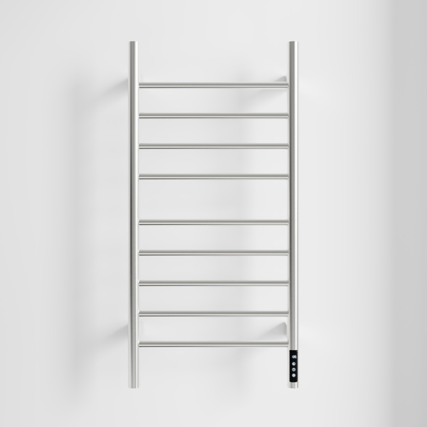 Brushed Nickel Heated Towel Rack for Bathroom,Wall Mounted with Intelligent Touch Screen Timer, 9-Bar Towel Warmer, 304 Stainless Steel Polished, Plug-in/Hard-Wired[Unable to ship on weekends]