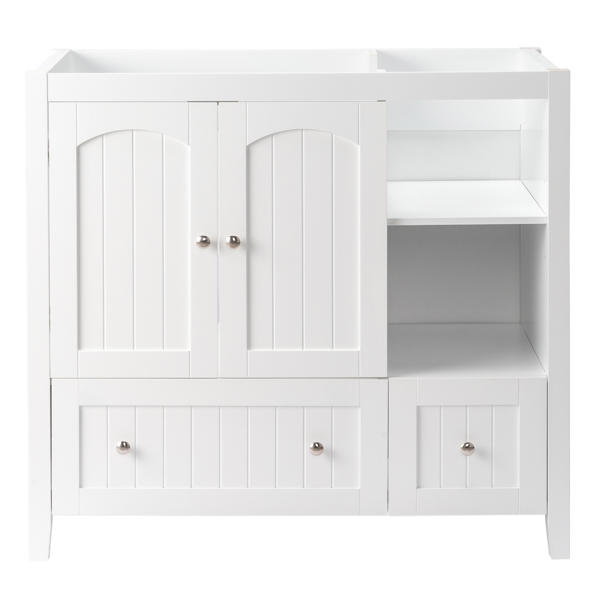 White MDF spray paint double door double drawer with decorative strips bathroom cabinet 91*46*82cm