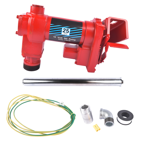 抽油泵 Red High Flow Fuel Transfer Pump 12V 25GPM with Auto Nozzle Heavy Duty Cast Iron-2