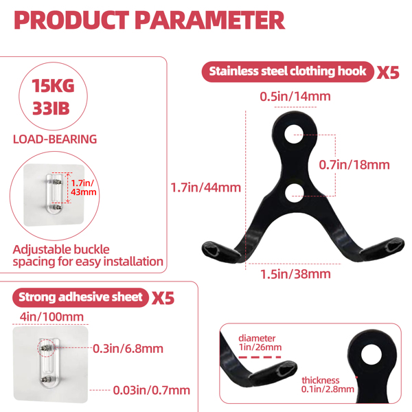 Stainless steel double-hung hooks for multi-functional use in bathroom entrance, living room and other areas.