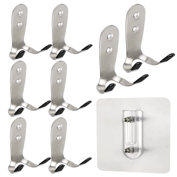 Stainless steel large-sized double-ended hook without drilling holes for kitchen and bathroom storage, suitable for hanging clothes and other items