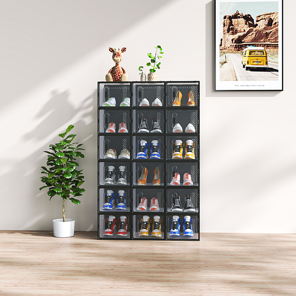 18-Piece Medium Black Plastic Mesh Shoe Box Set - 35.00*25.00*19.00cm, Modular Design for Home Storage