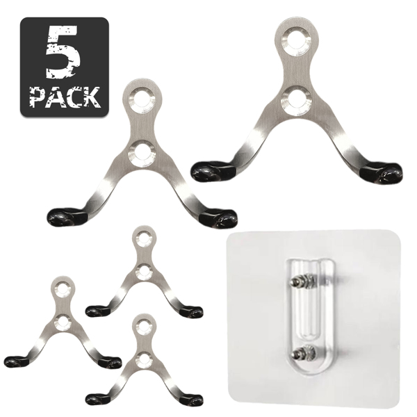 Stainless steel double-hung hooks for multi-functional use in bathroom entrance, living room and other areas.